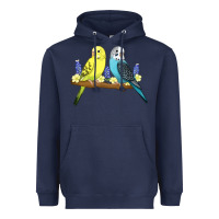 Navy cute budgies Heavyweight Hoodie - linhVisuals