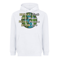 White birthplace earth race human politics freedom religion love equality al Heavyweight Hoodie - linhVisuals