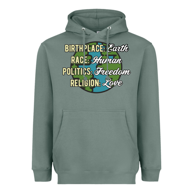 Birthplace Earth Race Human Politics Freedom Religion Love Equality Al Heavyweight Hoodie by linhVisuals | Teevron