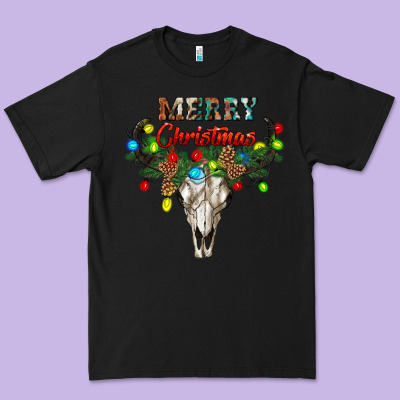 Merry Christmas Bull Skull Premium Tee Designed By Ranaportraitstore