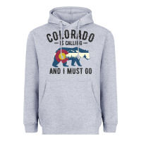 Heather Grey colorado is calling and i must go state flag with wild bear Heavyweight Hoodie - linhVisuals