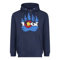 Navy colorado state flag bear paw print pocket place Heavyweight Hoodie - linhVisuals