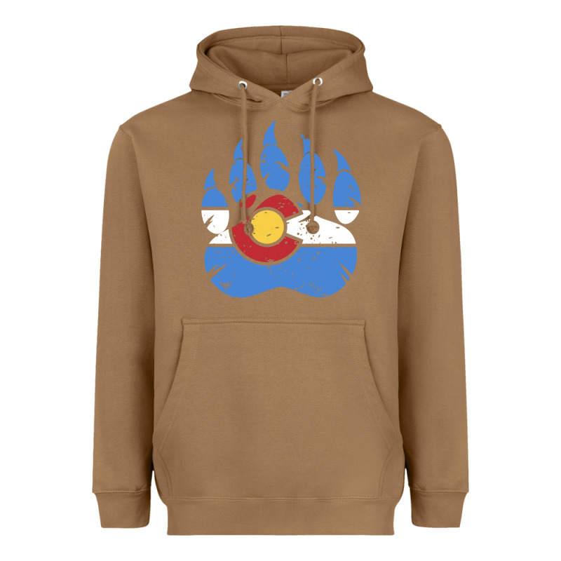Colorado State Flag Bear Paw Print Pocket Place Heavyweight Hoodie by linhVisuals | Teevron