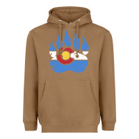 Colorado State Flag Bear Paw Print Pocket Place Heavyweight Hoodie | Teevron