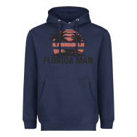 Navy florida man state funny meme vintage palm trees and sunset retro sun Heavyweight Hoodie - linhVisuals