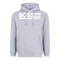 Heather Grey boss man Heavyweight Hoodie - linhVisuals