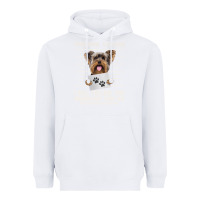 White funny yorkie personal stalker yorkshire terrier  dog i will follow you Heavyweight Hoodie - linhVisuals