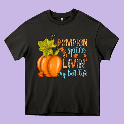 Pumpkin Spice And Livin' My Best Life Heavy Core Tee Designed By Ranaportraitstore
