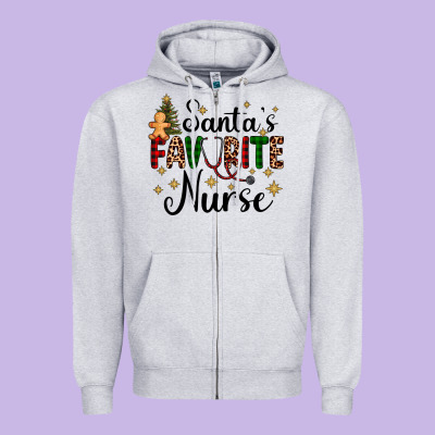 Santa's Favorite Nurse Zipper Hoodie Designed By Adodesignshop