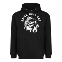 Black Raise Hell Eat white Heavyweight Hoodie - linhVisuals