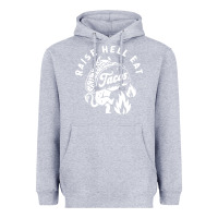 Heather Grey Raise Hell Eat white Heavyweight Hoodie - linhVisuals