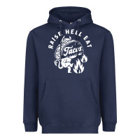 Navy Raise Hell Eat white Heavyweight Hoodie - linhVisuals