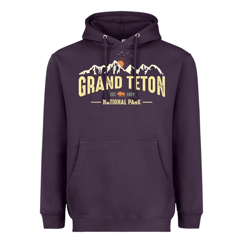 Grand Teton National Park Est 1929 Vinage Wyoming Mountains Graphic Heavyweight Hoodie by linhVisuals | Teevron