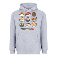 Heather Grey happy sushi kawaii anime japanese food lover funny illustration gift Heavyweight Hoodie - linhVisuals