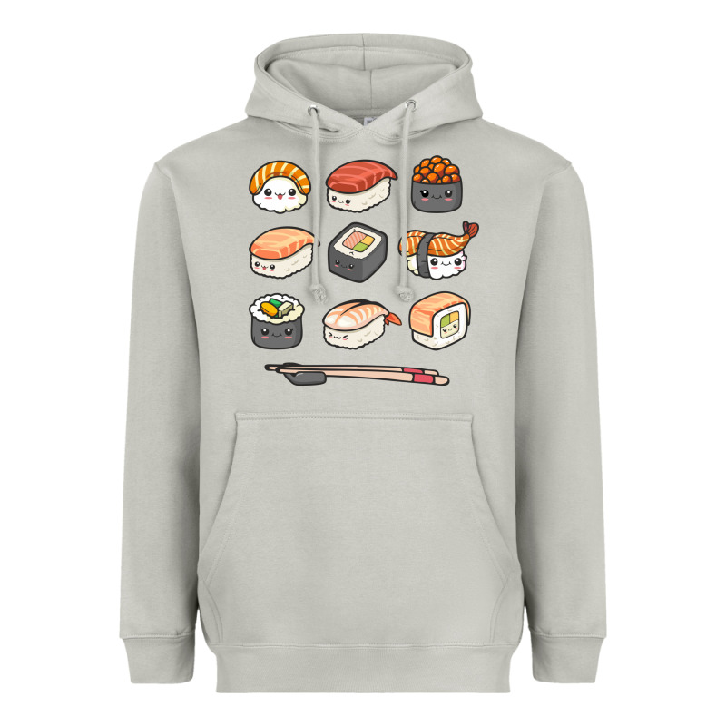 Happy Sushi Kawaii Anime Japanese Food Lover Funny Illustration Gift Heavyweight Hoodie by linhVisuals | Teevron