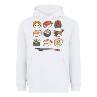 White happy sushi kawaii anime japanese food lover funny illustration gift Heavyweight Hoodie - linhVisuals