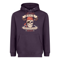 Plum let the pirate shenanigans begin skull vintage pirate skeleton hallowe Heavyweight Hoodie - linhVisuals