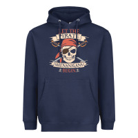 Navy let the pirate shenanigans begin skull vintage pirate skeleton hallowe Heavyweight Hoodie - linhVisuals