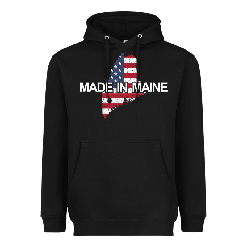 Made In Maine American Flag Funny Patriotic State Lover Gift Heavyweight Hoodie by linhVisuals | Teevron
