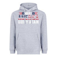 Heather Grey make america godly again american flag letters christian quote Heavyweight Hoodie - linhVisuals