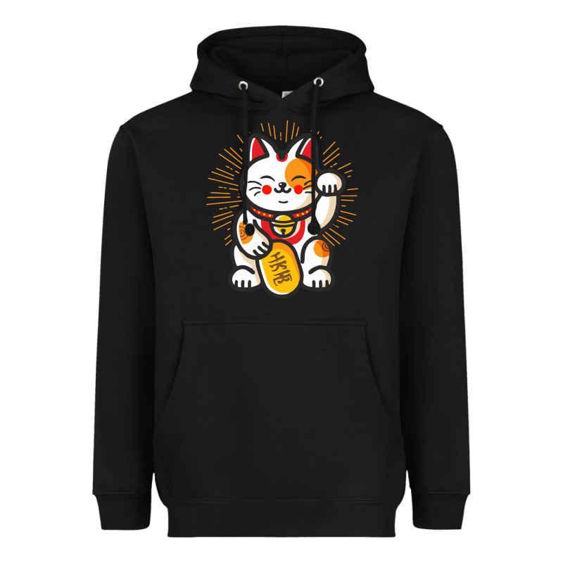 Maneki Neko Lucky Cat Money Feline Japanese Good Luck Charm Kitten Gif Heavyweight Hoodie by linhVisuals | Teevron