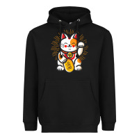 Black maneki neko lucky cat money feline japanese good luck charm kitten gif Heavyweight Hoodie - linhVisuals