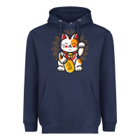 Navy maneki neko lucky cat money feline japanese good luck charm kitten gif Heavyweight Hoodie - linhVisuals