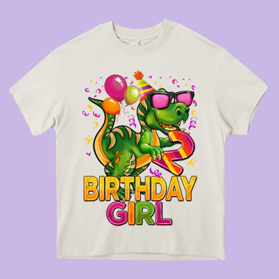 2rd Birthday Girl T Rex Pink Heavy Core Tee Designed By Cowgirlartshop