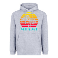 Heather Grey miami 80s sunset Heavyweight Hoodie - linhVisuals