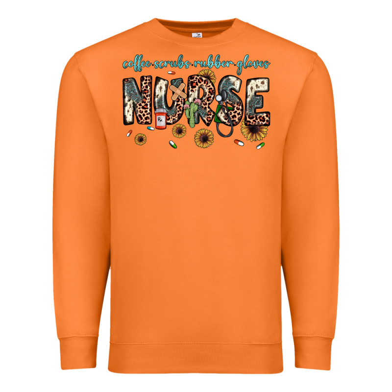 Nurse Coffee Scrubs Rubber Gloves Premium Sweatshirt by JahusDesignShop | Teevron