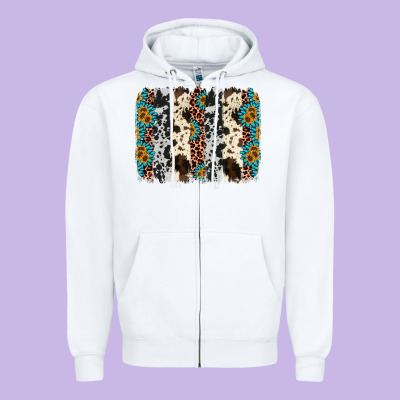 Cowhide Leopard Gemstone Brushstroke Zipper Hoodie Designed By Adodesignshop