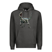 Charcoal Heather Velociraptor Premium Hoodie - LillyAllenDesigns