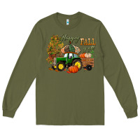 Army Green Happy Fall Y'all Long Sleeve Tee - BundleAndBundleShop