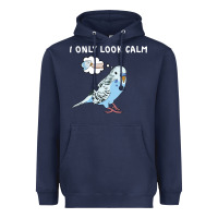 Navy parakeet bird biting finger funny i only look calm Heavyweight Hoodie - linhVisuals