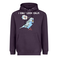 Plum parakeet bird biting finger funny i only look calm Heavyweight Hoodie - linhVisuals