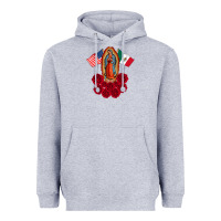 Heather Grey our lady virgen de guadalupe mexican american flag holiday Heavyweight Hoodie - linhVisuals