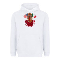 White our lady virgen de guadalupe mexican american flag holiday Heavyweight Hoodie - linhVisuals