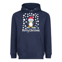 Navy penguin merry christmas with snow Heavyweight Hoodie - linhVisuals