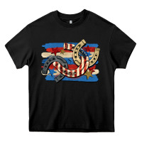 Black 4th of july horseshoe Heavy Core Tee - CowGirlArtShop