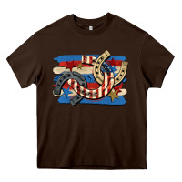 Chocolate Brown 4th of july horseshoe Heavy Core Tee - CowGirlArtShop