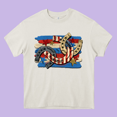 4th Of July Horseshoe Heavy Core Tee Designed By Cowgirlartshop