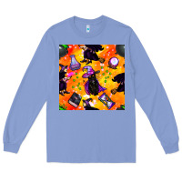 Colony Blue halloween cat and witch seamless pattern Long Sleeve Tee - BundleAndBundleShop