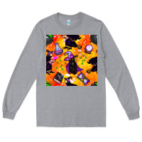 Heather Grey halloween cat and witch seamless pattern Long Sleeve Tee - BundleAndBundleShop