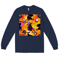 Navy halloween cat and witch seamless pattern Long Sleeve Tee - BundleAndBundleShop
