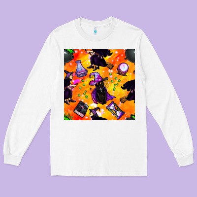 Halloween Cat And Witch Seamless Pattern Long Sleeve Tee Designed By Bundleandbundleshop