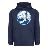 Navy River Mountain Badge Heavyweight Hoodie - linhVisuals