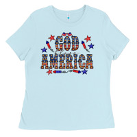 Baby Blue 4 july god bless america western Ladies Tee - CowCowDesign