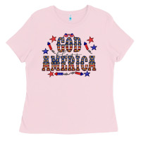 Bubblegum Pink 4 july god bless america western Ladies Tee - CowCowDesign