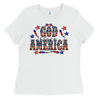 White 4 july god bless america western Ladies Tee - CowCowDesign