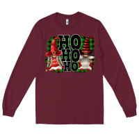 Burgundy Ho Ho Ho Christmas Gnomes Long Sleeve Tee - FaDigitalArtStudio